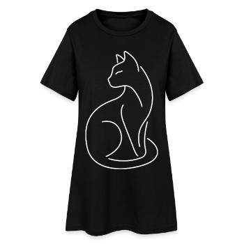 Silhouette du chat matouau aux lignes blanches - Robe T-shirt Femme - noir - Devant