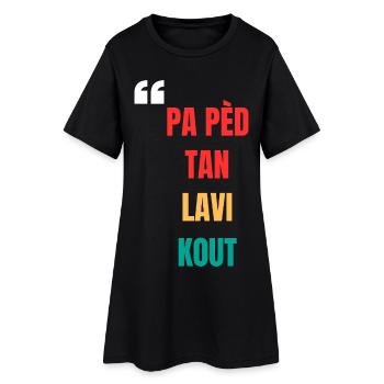 Kreolisches T-Shirt "Pa pèd tan lavi kout" - Frauen T-Shirt-Kleid - Schwarz - Vorne