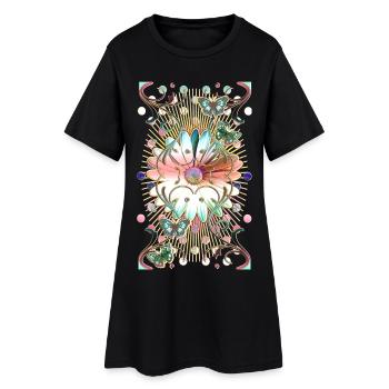 Schmetterlinge Blume Ornamente - Frauen T-Shirt-Kleid - Schwarz - Vorne