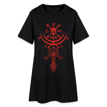 Roter Totenkopf und Wikinger-Kompass - Frauen T-Shirt-Kleid - Schwarz - Vorne