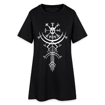 Weißer Totenkopf und Wikinger-Kompass - Frauen T-Shirt-Kleid - Schwarz - Vorne