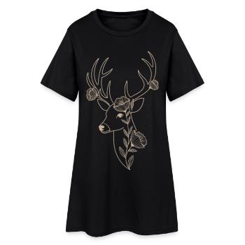Cerf élégant à décor floral - Robe T-shirt Femme - noir - Devant