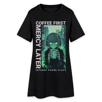 Café d'abord, Miséricorde plus tard, style anime Vaporwave - Robe T-shirt Femme - noir - Devant