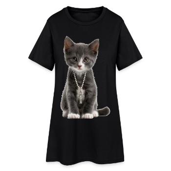 Collier croix de chat chrétien - Robe T-shirt Femme - noir - Devant