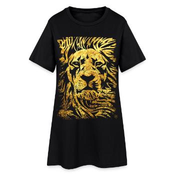 Lion - Or - Tête de Lion - Chat sauvage - Robe T-shirt Femme - noir - Devant