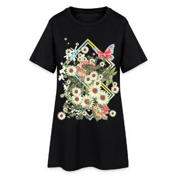 Fleur Fleurs de rêve Papillon Libellule Été - Robe T-shirt Femme - noir - Devant