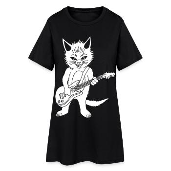 White cat guitarist - Women’s T-Shirt Dress - black - Front