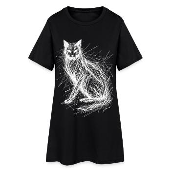Abstract Cat Portrait with Wildcut Lines - Women’s T-Shirt Dress - black - Front