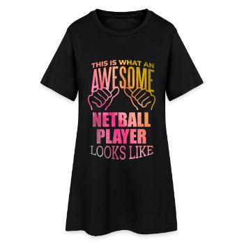 Netball Netball Netball - Frauen T-Shirt-Kleid - Schwarz - Vorne