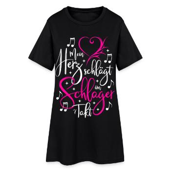 Mein Herz schlägt im Schlagertakt - Frauen T-Shirt-Kleid - Schwarz - Vorne