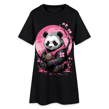 Panda rose en kimono floral - Robe T-shirt Femme - noir - Devant