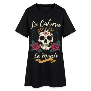 Crâne en sucre Noël homme cadeau floral - Robe T-shirt Femme - noir - Devant