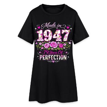 Geschenk 79 Years Woman – Geburtstag 1947 Floral - Frauen T-Shirt-Kleid - Schwarz - Vorne