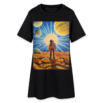 Astronaut auf Mars - Frauen T-Shirt-Kleid - Schwarz - Vorne