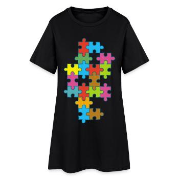 Multicolored incomplete puzzle - Women’s T-Shirt Dress - black - Front