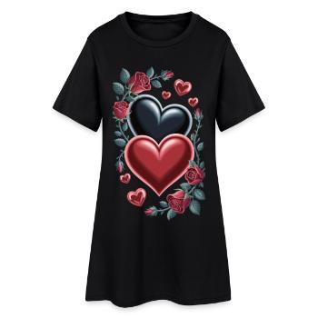 T-shirt Heart Roses - Roses rouges et cœurs - Robe T-shirt Femme - noir - Devant