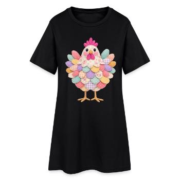 Cute Patchwork Hen Rustic Style - Women’s T-Shirt Dress - black - Front