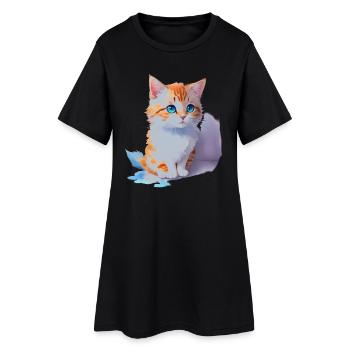 süße Katze - Frauen T-Shirt-Kleid - Schwarz - Vorne