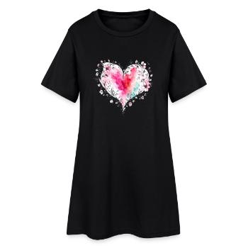 Florales Aquarell-Herz - Frauen T-Shirt-Kleid - Schwarz - Vorne