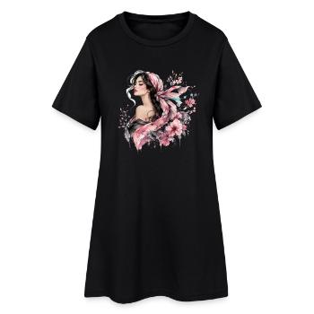 Femme élégante avec des accents floraux - Robe T-shirt Femme - noir - Devant