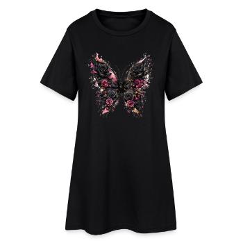 Papillon noir aux ailes rosées - Robe T-shirt Femme - noir - Devant