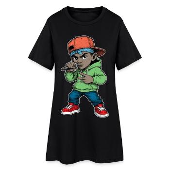 Jeune rappeur garçon avec un micro - Robe T-shirt Femme - noir - Devant