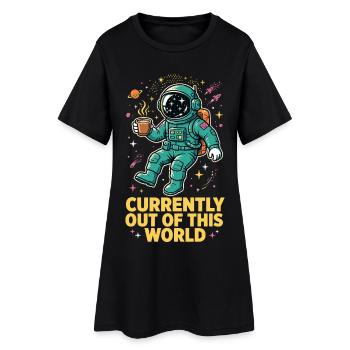 Astronaut mit Kaffee im Weltall - Frauen T-Shirt-Kleid - Schwarz - Vorne