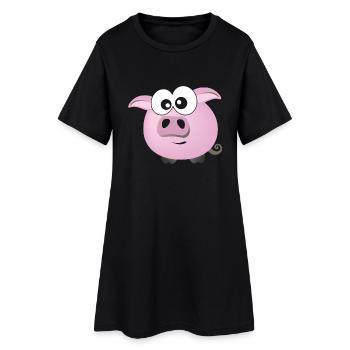 Schweinchen - Frauen T-Shirt-Kleid - Schwarz - Vorne