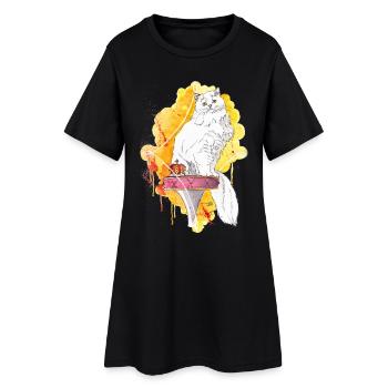 Catking - Frauen T-Shirt-Kleid - Schwarz - Vorne