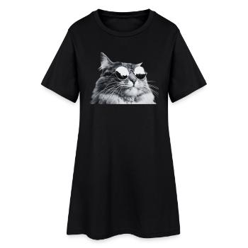 Chat gris avec lunettes de soleil Portrait - Robe T-shirt Femme - noir - Devant