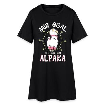 Mir egal. Ich bin ein Alpaka - Frauen T-Shirt-Kleid - Schwarz - Vorne
