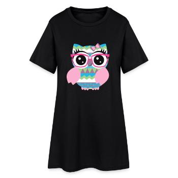 Eule Lustig - Frauen T-Shirt-Kleid - Schwarz - Vorne