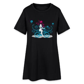 Flowers & Girls - Frauen T-Shirt-Kleid - Schwarz - Vorne