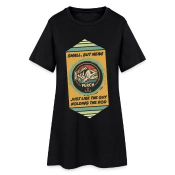 Klein, aber temperamentvoll: Angler - Frauen T-Shirt-Kleid - Schwarz - Vorne