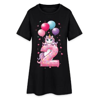 2e anniversaire de fille adorable licorne - Robe T-shirt Femme - noir - Devant