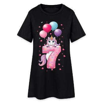 7 Years Girl Cute Unicorn 7th Birthday - Women’s T-Shirt Dress - black - Front