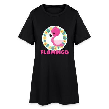 Flamingo - Frauen T-Shirt-Kleid - Schwarz - Vorne