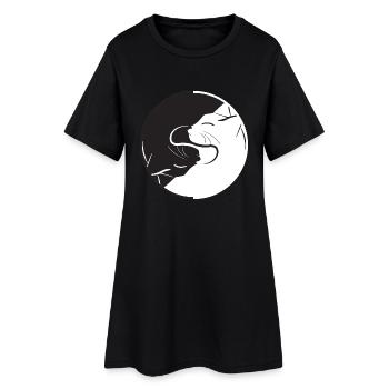 Yin Yang Katze - Frauen T-Shirt-Kleid - Schwarz - Vorne