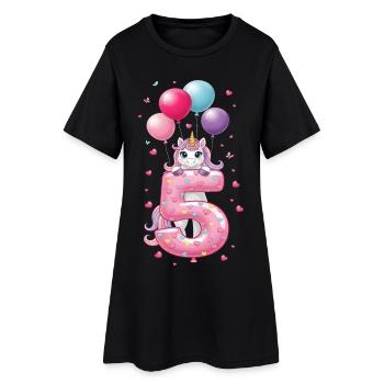 5 Years Girl Cute Unicorn 5th Birthday - Women’s T-Shirt Dress - black - Front