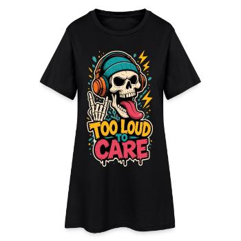 Too Loud to Care – Totenkopf mit Kopfhörern - Frauen T-Shirt-Kleid - Schwarz - Vorne
