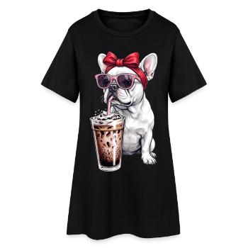 Französische Bulldogge mit Sonnenbrille - Frauen T-Shirt-Kleid - Schwarz - Vorne