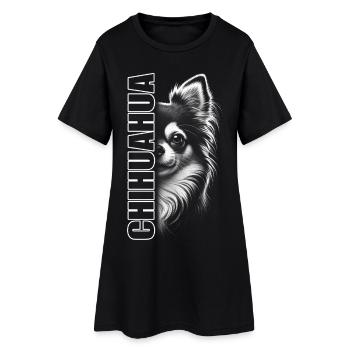 Chihuahua Portrait with Vertical Lettering - Women’s T-Shirt Dress - black - Front