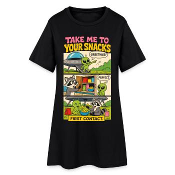Alien-Erstkontakt mit Snacks - Frauen T-Shirt-Kleid - Schwarz - Vorne