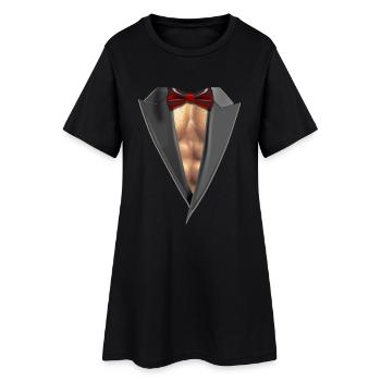 Tuxedo Brust - Frauen T-Shirt-Kleid - Schwarz - Vorne