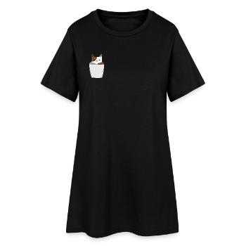 Poche poitrine avec chat - Robe T-shirt Femme - noir - Devant