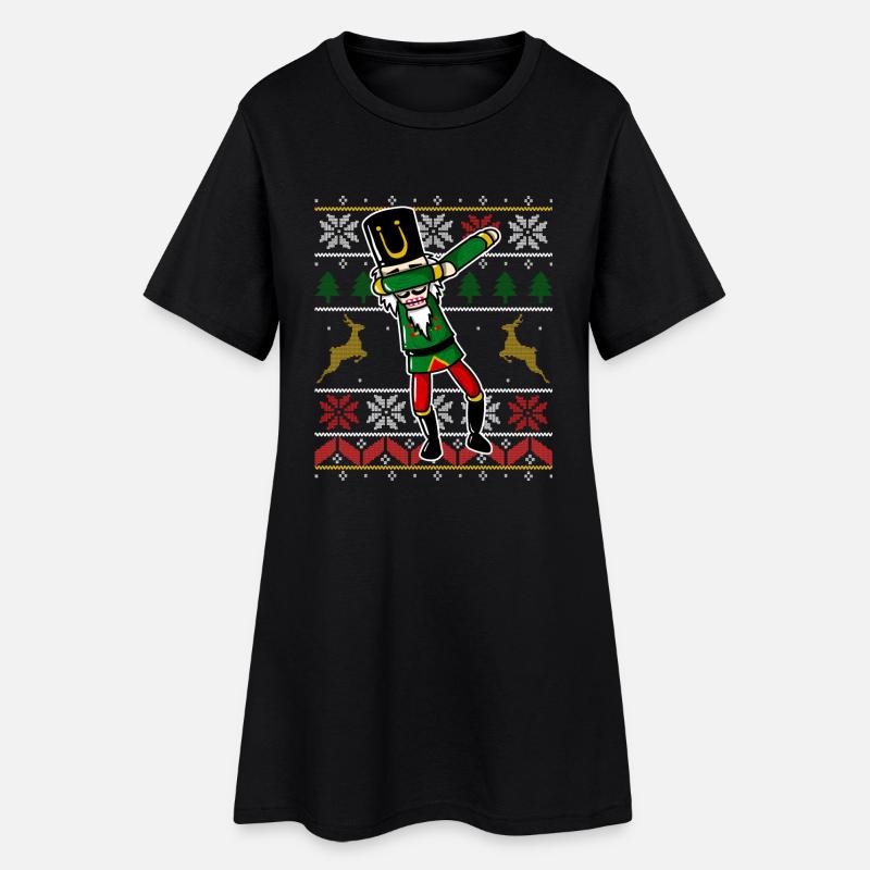 Dabbing Nutcracker - Dab Ugly Sweater Design - Women’s T-Shirt Dress - black