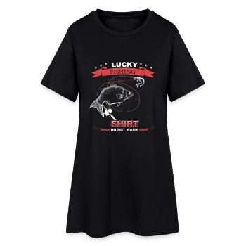 Angler Lucky Fishing Geschenk Angeln Fischer Fisch - Frauen T-Shirt-Kleid - Schwarz - Vorne