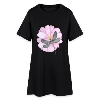 Libellule avec une fleur rose tendre - Robe T-shirt Femme - noir - Devant