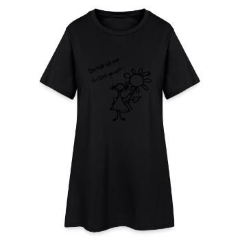 Geburtstag - Strichmännchen mit Blume - Frauen T-Shirt-Kleid - Schwarz - Vorne