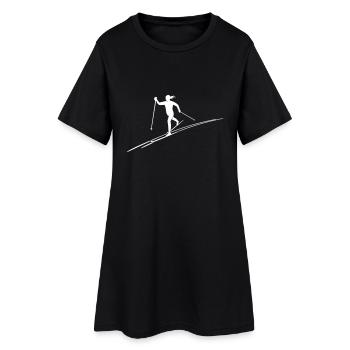Skilangläuferin mit Skispur - Frauen T-Shirt-Kleid - Schwarz - Vorne